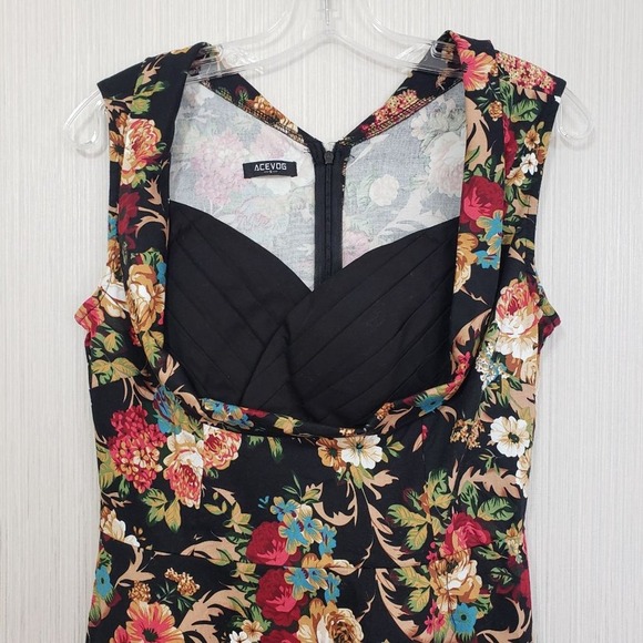 ACEVOG Floral print Pinup rock a billy Style Dress woman's size small - Picture 8 of 8